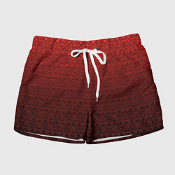 Шорты женские Тёмно-красный цветочный орнамент градиент, цвет: 3D-принт
