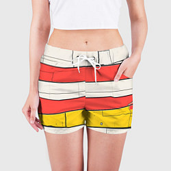 Шорты женские Красные полоски, цвет: 3D-принт — фото 2