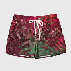 Шорты женские Текстурный тёмный красно-зелёный, цвет: 3D-принт