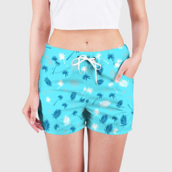 Шорты женские Текстура голубой гавайской рубашки, цвет: 3D-принт — фото 2