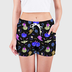 Шорты женские Halloween blue black pumpkin, цвет: 3D-принт — фото 2
