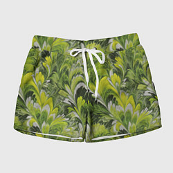 Шорты женские Мраморный абстрактный паттерн - зеленые и желтые о, цвет: 3D-принт