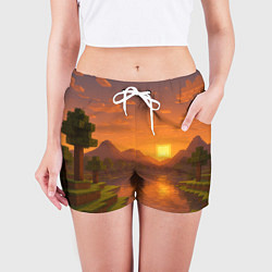 Шорты женские Закат - Minecraft, цвет: 3D-принт — фото 2