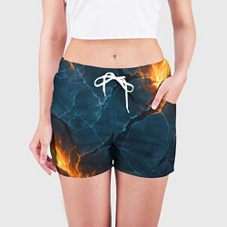 Шорты женские Разлом плит с огнем, цвет: 3D-принт — фото 2
