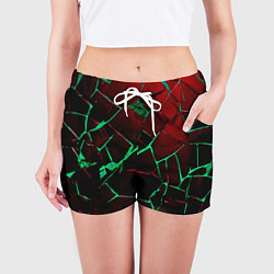 Шорты женские Битые плиты тёмно-красный с зелёным, цвет: 3D-принт — фото 2