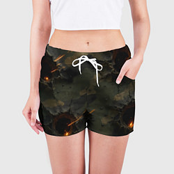 Шорты женские Огненные следы от пуль на камуфляже, цвет: 3D-принт — фото 2