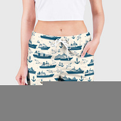 Шорты женские Морской паттерн из чаек, якорей и кораблей, цвет: 3D-принт — фото 2