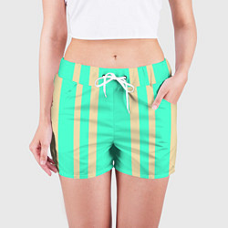 Шорты женские Color blue beige stripes, цвет: 3D-принт — фото 2