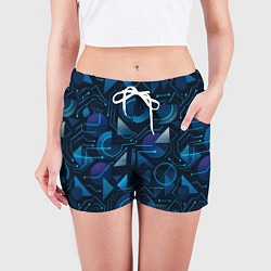 Шорты женские Футуристическая сине-фиолетовая абстракция с хакер, цвет: 3D-принт — фото 2