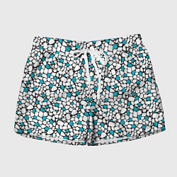 Женские шорты Мелкий синий белый мозаичный узор на черном