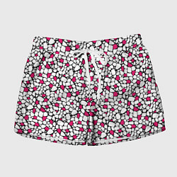 Женские шорты Мелкий красно белый мозаичный узор на черном