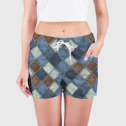 Шорты женские Джинсовый пэчворк ромбовый узор, цвет: 3D-принт — фото 2