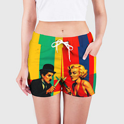 Шорты женские Чарли Чаплин против Мэрилин Монро поп-арт, цвет: 3D-принт — фото 2