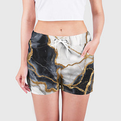 Шорты женские Мрамор белый и черный с золотом, цвет: 3D-принт — фото 2