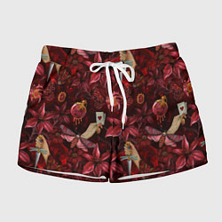 Женские шорты Бордовая готика с сердцем, лилиями и мотыльками