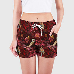 Шорты женские Бордовая готика с сердцем, лилиями и мотыльками, цвет: 3D-принт — фото 2