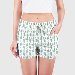Шорты женские Белый с абстрактным зелёным рисунком, цвет: 3D-принт — фото 2