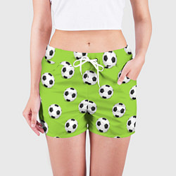 Шорты женские Футбольные мячи на зеленом, цвет: 3D-принт — фото 2