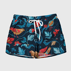 Шорты женские Ночные цветы и птицы, цвет: 3D-принт