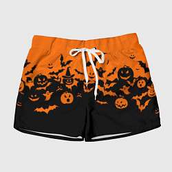 Шорты женские Хэллоуин тыквы и призраки, цвет: 3D-принт