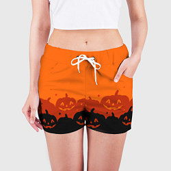 Шорты женские Хэллоуин счастливые тыквы, цвет: 3D-принт — фото 2