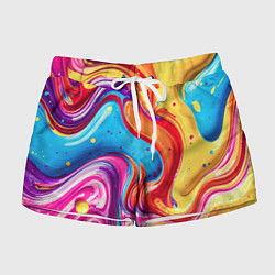 Женские шорты Смесь красно-жёлто-голубых масляных красок абстрак