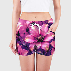Шорты женские Волшебный розовый цветок с искрами, цвет: 3D-принт — фото 2