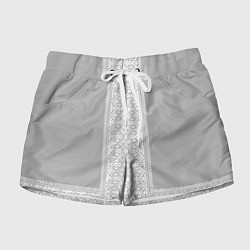 Шорты женские Славянский узор на сером - вышиванка рубаха, цвет: 3D-принт