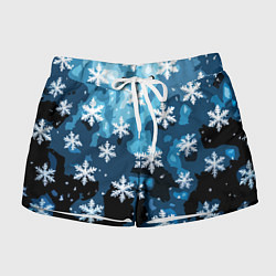 Женские шорты Стилизованный паттерн со снежинками тёмно-синий