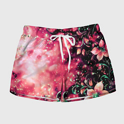 Шорты женские Магические цветы тёмно-розовый, цвет: 3D-принт