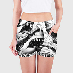 Шорты женские Белая акула - стая, цвет: 3D-принт — фото 2