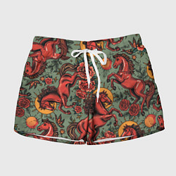 Шорты женские Красный конь и розы, цвет: 3D-принт