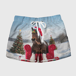 Шорты женские Новогодний конь, цвет: 3D-принт