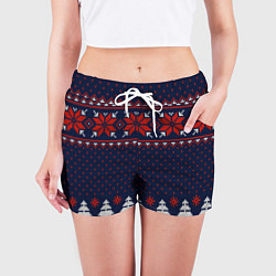 Шорты женские Новогодний вязаный узор, цвет: 3D-принт — фото 2