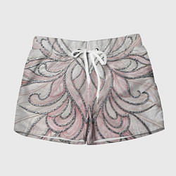 Шорты женские Нежно розовый орнамент из перьев, цвет: 3D-принт