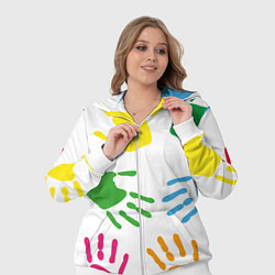Женский 3D-костюм Цветные ладошки - Детский узор, цвет: 3D-белый — фото 2