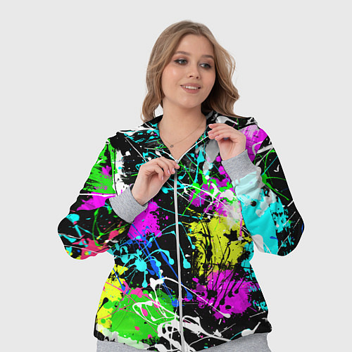 Женский костюм Разноцветные пятна краски на черном фоне / 3D-Меланж – фото 3