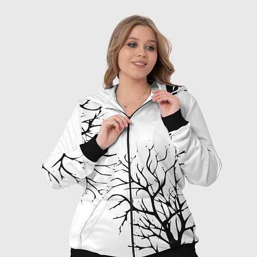 Женский костюм Черные ветки деревьев на белом фоне / 3D-Черный – фото 3