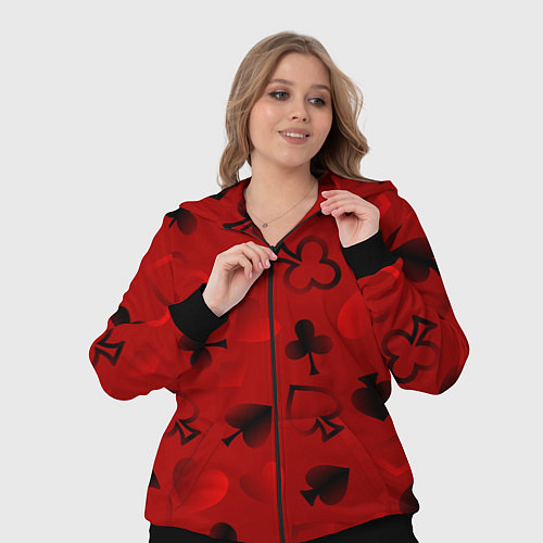 Женский костюм Карты карточные масти на красном фоне / 3D-Черный – фото 3