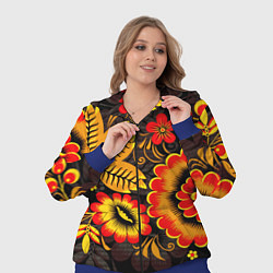 Женский 3D-костюм Хохломская Роспись Цветы На Тёмном Фоне, цвет: 3D-синий — фото 2