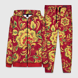 Женский 3D-костюм Хохломская Роспись Цветы На красном Фоне, цвет: 3D-красный