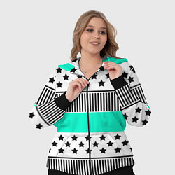 Женский 3D-костюм Комбинированный полосатый черно-голубой узор, цвет: 3D-черный — фото 2