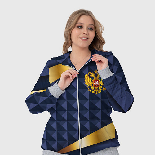 Женский костюм Золотой герб России на объемном синим фоне / 3D-Меланж – фото 3