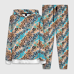 Женский 3D-костюм Леопардовый узор на синих, бежевых диагональных по, цвет: 3D-белый