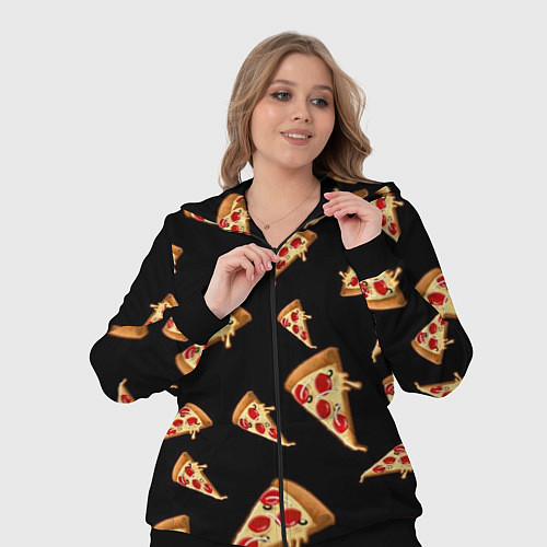 Женский костюм Куски пиццы на черном фоне / 3D-Черный – фото 3