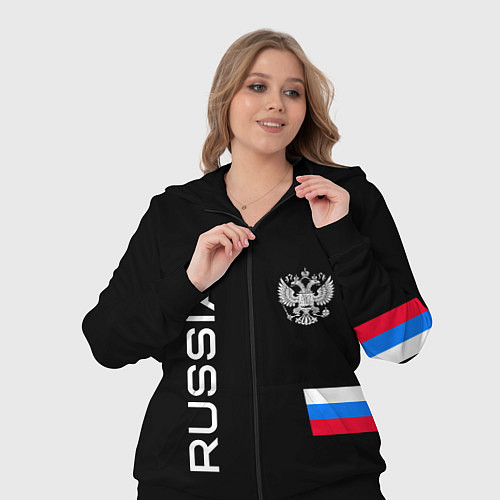 Женский костюм Россия и три линии на черном фоне / 3D-Черный – фото 3