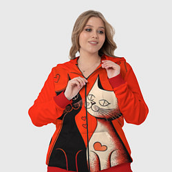 Женский 3D-костюм Влюблённые кошки на красном фоне, цвет: 3D-красный — фото 2