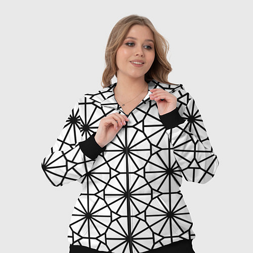 Женский костюм Абстрактный чёрно-белый треугольно-круглый паттерн / 3D-Черный – фото 3