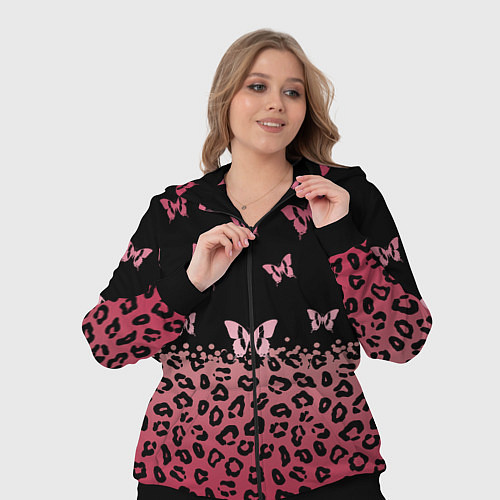 Женский костюм Леопардовый паттерн и бабочки на пурпурно-черном ф / 3D-Черный – фото 3