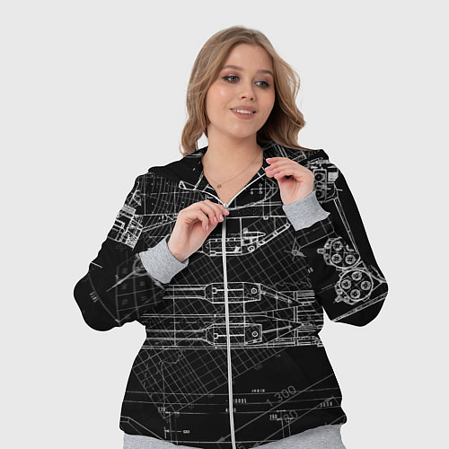 Женский костюм Чертеж ракеты на чёрном фоне / 3D-Меланж – фото 3